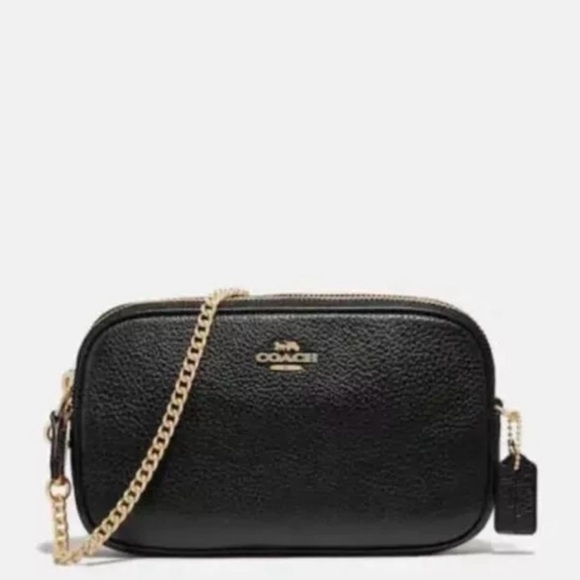 Coach Pebble Leather Crossbody Bag Chain Strap Black
